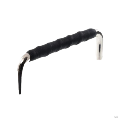 Poignée de meuble oblongue LL 7353 128 Nickel poli et cuir noir