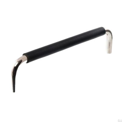 Poignée de meuble oblongue LS 7353 128 Nickel poli avec cuir noir