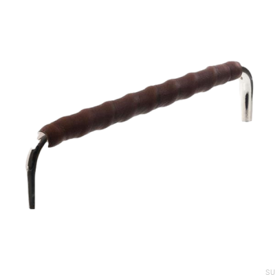 Poignée de meuble oblongue LL 7353 96 Nickel poli avec cuir marron foncé