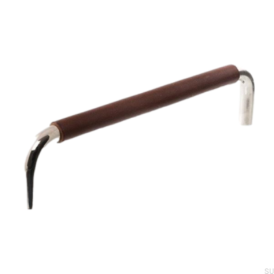 Poignée de meuble oblongue LS 7353 96 Nickel poli avec cuir marron foncé