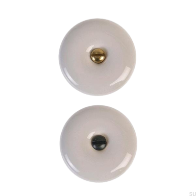 Bouton de meuble 5313 Porcelaine avec deux vis, laiton et noir