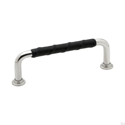 Poignée de meuble oblong 1353 96 Cuir Noir Nickelé