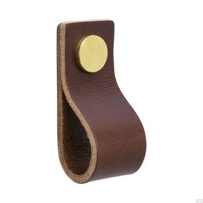 Bouton de meuble Loop 65, cuir marron et doré