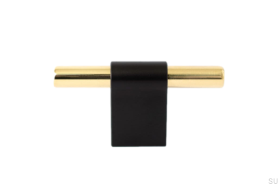 Bouton de meuble T-Bar Line Mix 60 Métal noir avec laiton poli