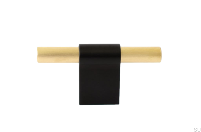 Bouton de meuble T-Bar Line Mix 60 Métal noir avec laiton brossé