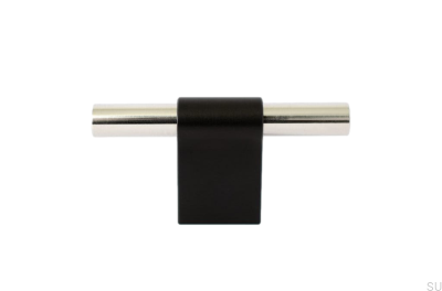 Bouton de meuble T-Bar Line Mix 60 Métal noir avec acier poli