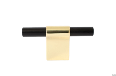 Bouton de meuble T-Bar Line Mix 60. Laiton poli, non verni avec du noir