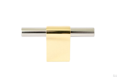 Bouton de meuble T-Bar Line Mix 60 Laiton poli non peint avec acier poli