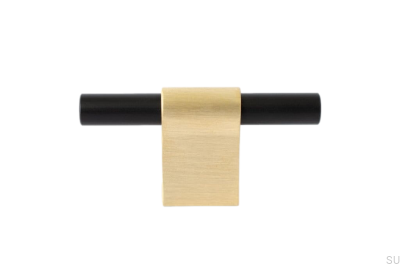 Bouton de meuble T-Bar Line Mix 60 Laiton brossé, non verni avec du noir