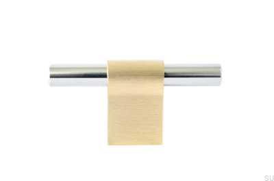 Bouton de meuble T-Bar Line Mix 60 Laiton brossé non peint avec acier poli