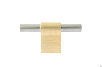 Bouton de meuble T-Bar Line Mix 60 Laiton brossé non peint avec acier brossé