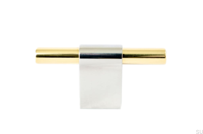 Bouton de meuble T-Bar Line Mix 60 Acier poli avec laiton poli