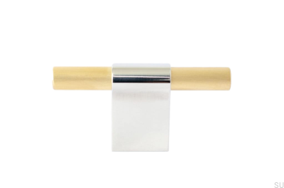Bouton de meuble T-Bar Line Mix 60 Acier poli avec laiton brossé