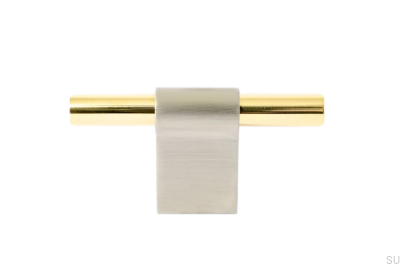Bouton de meuble T-Bar Line Mix 60 Acier brossé avec laiton poli