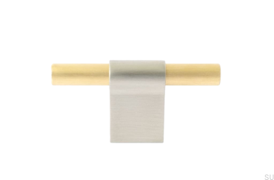 Bouton de meuble T-Bar Line Mix 60 Acier brossé avec laiton brossé