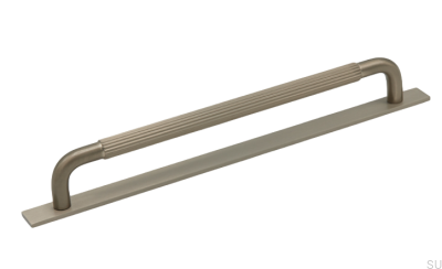 Poignée de meuble allongée avec rondelle Helix Stripe 224, argent brossé