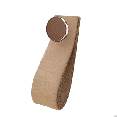 Poignée de meuble Loop 80 en cuir avec argent poli