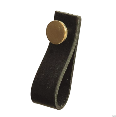 Poignée de meuble Loop 80 Cuir Noir avec Or