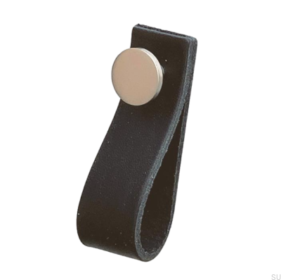 Poignée de meuble Loop 80 Cuir Noir avec Argent Brossé