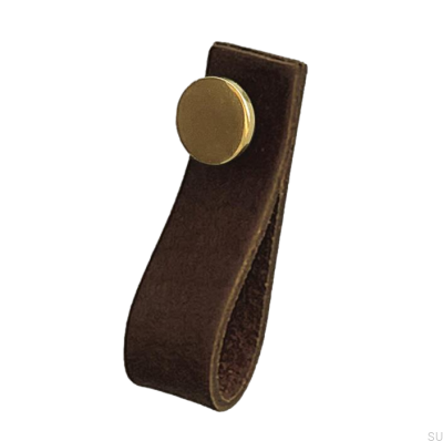 Poignée de meuble Loop 80 Cuir Marron avec Or