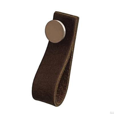 Poignée de meuble Loop 80 Cuir Marron avec Argent Brossé