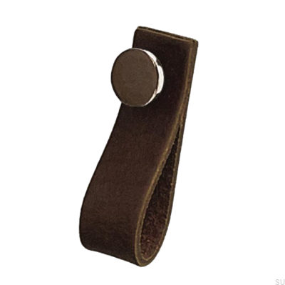 Poignée de meuble Loop 80 Cuir Marron avec Argent Poli
