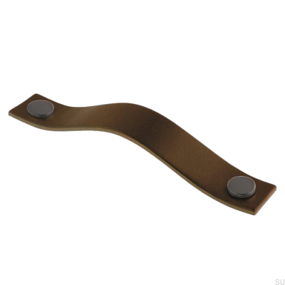 Poignée de meuble oblongue 0156L 128 Cuir Marron avec Noir