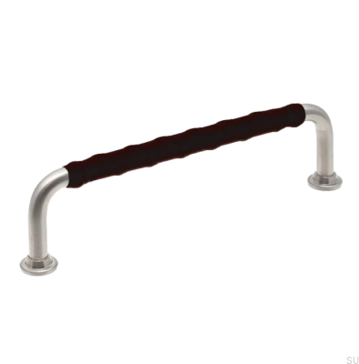 Poignée de meuble allongée 1353 128 Nickel brossé avec cuir noir