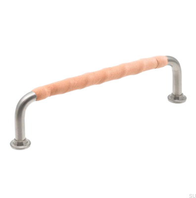 Poignée de meuble allongée 1353 128 Nickel brossé avec cuir