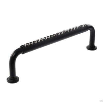 Poignée de meuble longitudinale LX 1353 128 Noir avec Cuir Noir