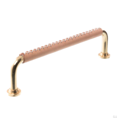 Poignée de meuble allongée 1353 96 Laiton poli avec cuir