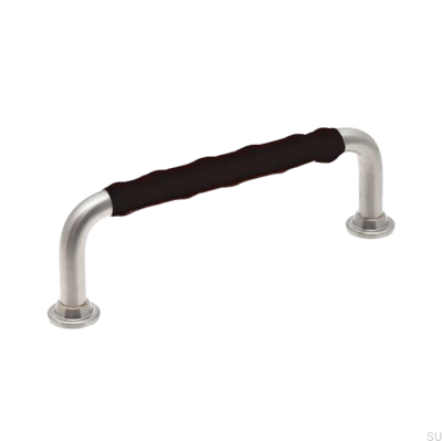 Poignée de meuble oblongue LL 1353 96 Nickel Brossé et Cuir Noir