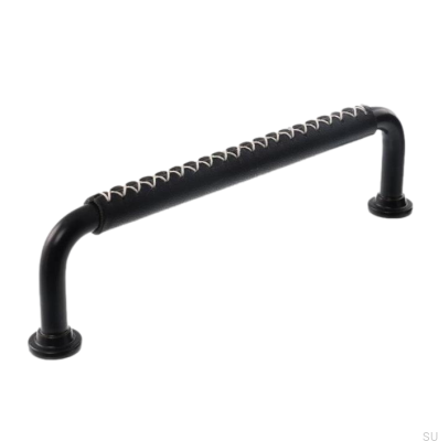 Poignée de meuble longitudinale LX 1353 96 Noir avec Cuir Noir
