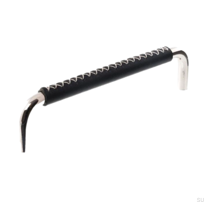 Poignée de meuble oblongue LX 7353 128 Nickel Poli et Cuir Noir