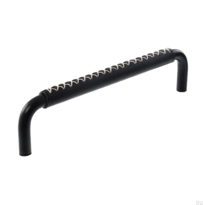 Poignée de meuble allongée 7353 128 Noir mat avec cuir noir