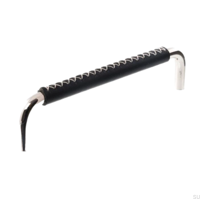 Poignée de meuble oblongue LX 7353 96 Nickel Poli et Cuir Noir
