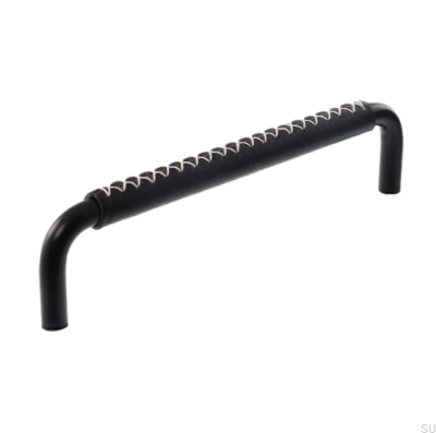 Poignée de meuble oblongue 7353 96 Noir avec Cuir Noir