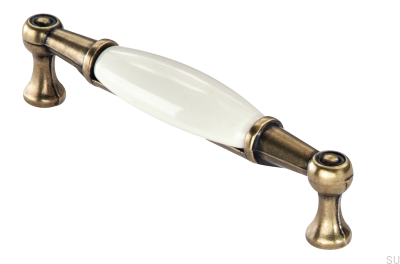 Poignée de meuble oblongue 1699 96 PF Or Antique avec Porcelaine