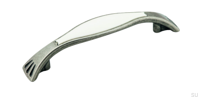 Poignée de meuble allongée 1881 96 Argent Antique avec Blanc