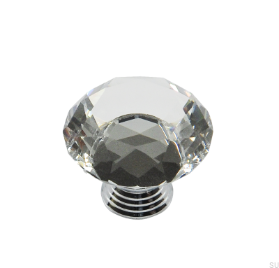 Bouton de meuble GL02 Verre avec Laiton Chromé