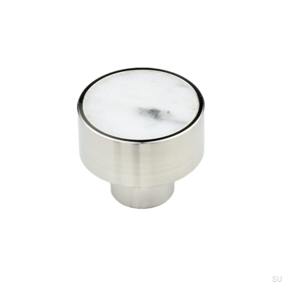Bouton de meuble en acier Marbelo M, marbre blanc