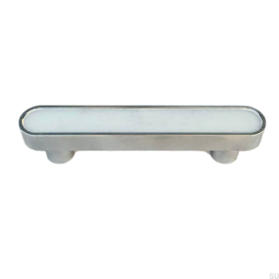 Poignée de meuble allongée Rail en acier brossé avec marbre blanc