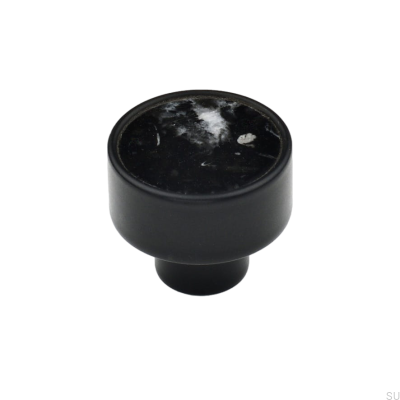 Bouton de meuble Marbelo L, acier noir, marbre noir