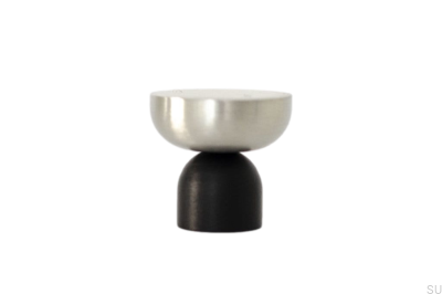 Bouton de meuble Kokeshi Mix 3032 Aluminium Noir avec Acier Brossé