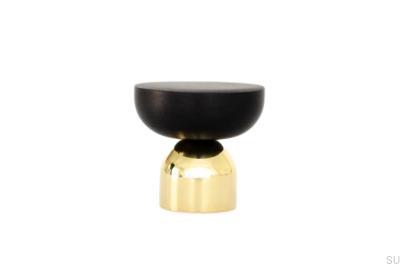 Bouton de meuble Kokeshi Mix 3032 en laiton poli non peint avec aluminium noir