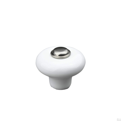 Verna 2024 36 bouton de meuble Porcelaine Blanc avec Argent Brossé