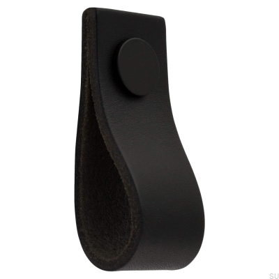 Bouton de meuble en cuir Loop Ari noir et noir