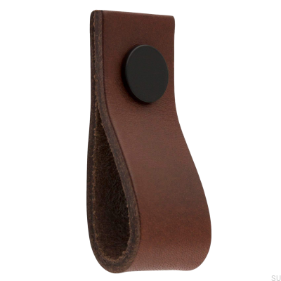 Bouton de meuble en cuir Loop Ari, marron et noir