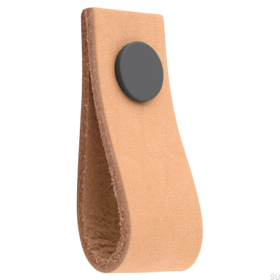 Bouton de meuble en cuir Loop Ari, marron clair et noir