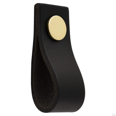 Bouton de meuble en cuir Loop Ari, noir et doré